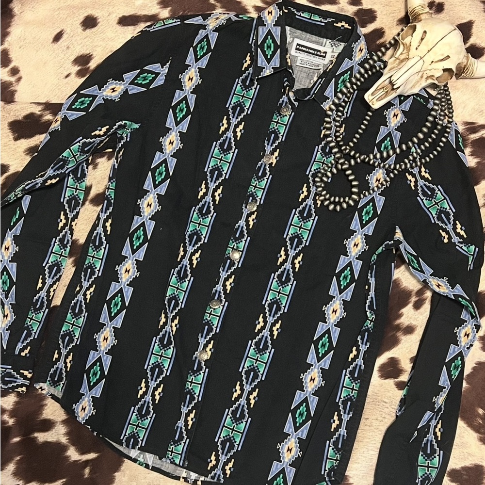 Panhandle Slim Black and Green Button Down Shirt